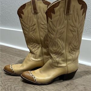 Dan Post Boots- Tan/Brown Leather Western Cowboy Boots